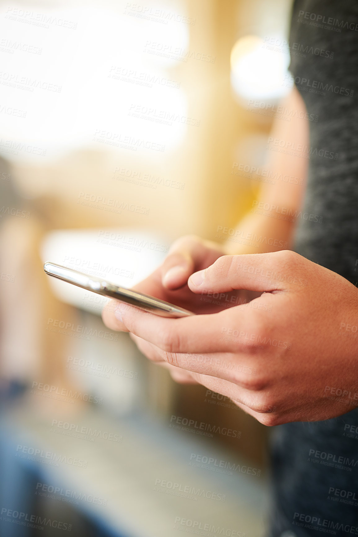 Buy stock photo Communication, hands and man with cellphone typing email, text message or post on social media. Technology, contact and male person with phone for networking on website, mobile app or internet.