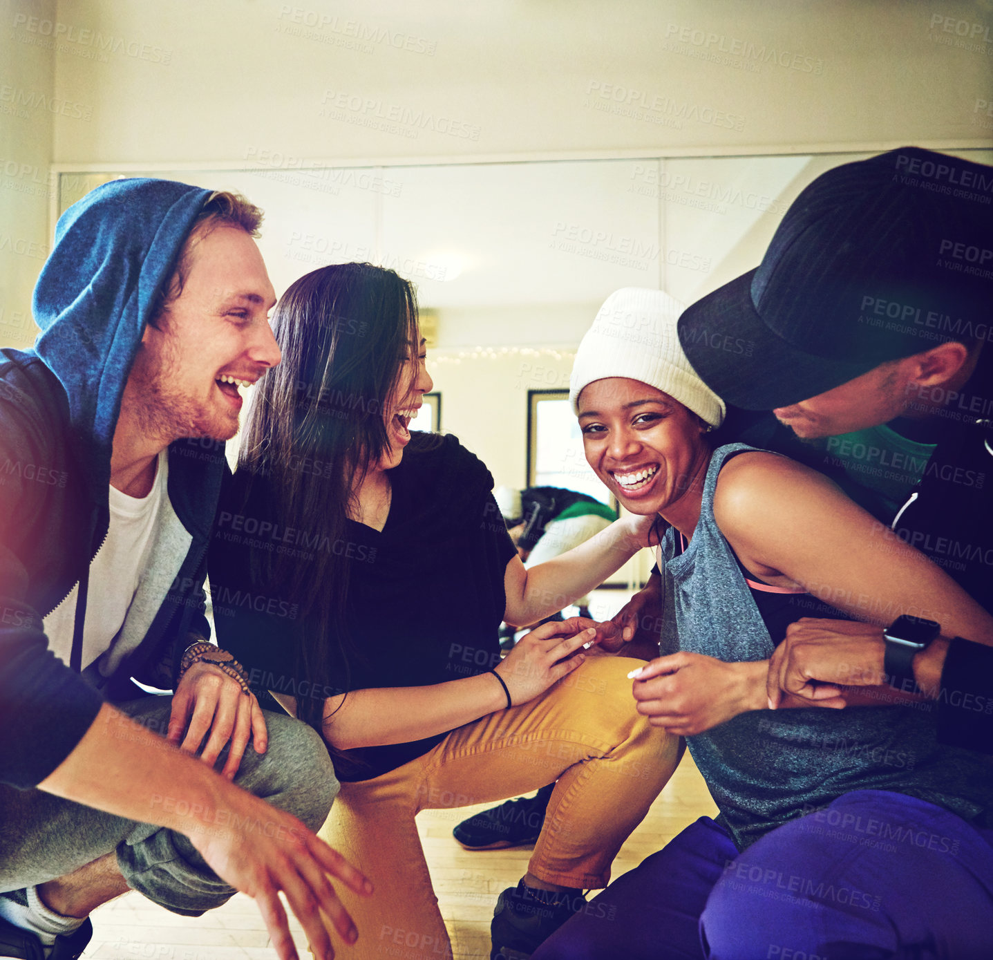 Buy stock photo Shot of a group of young dancers in a dance studio