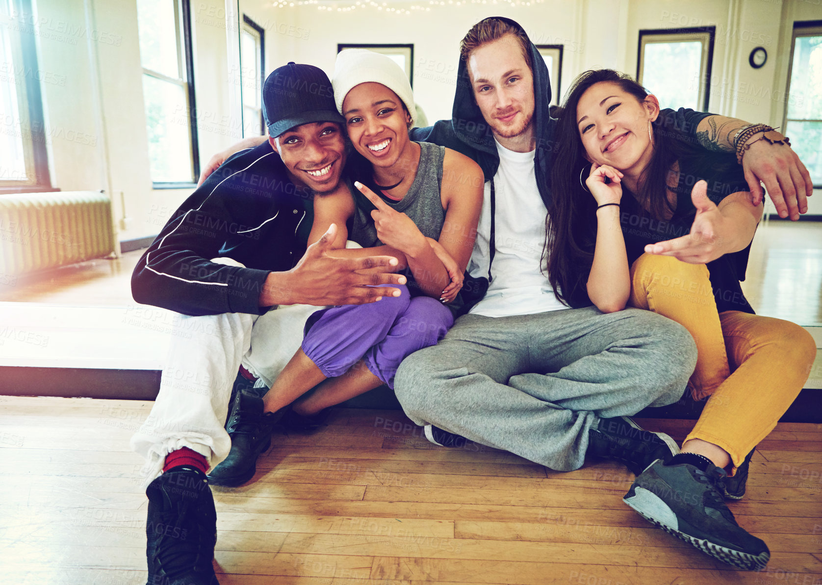 Buy stock photo Portrait of a group of young dancers in a dance studio