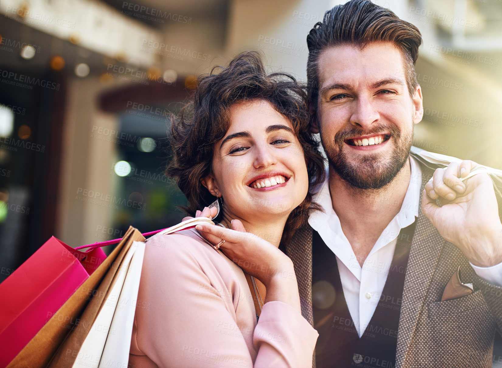 Buy stock photo Shot of a couple out on a shopping spree