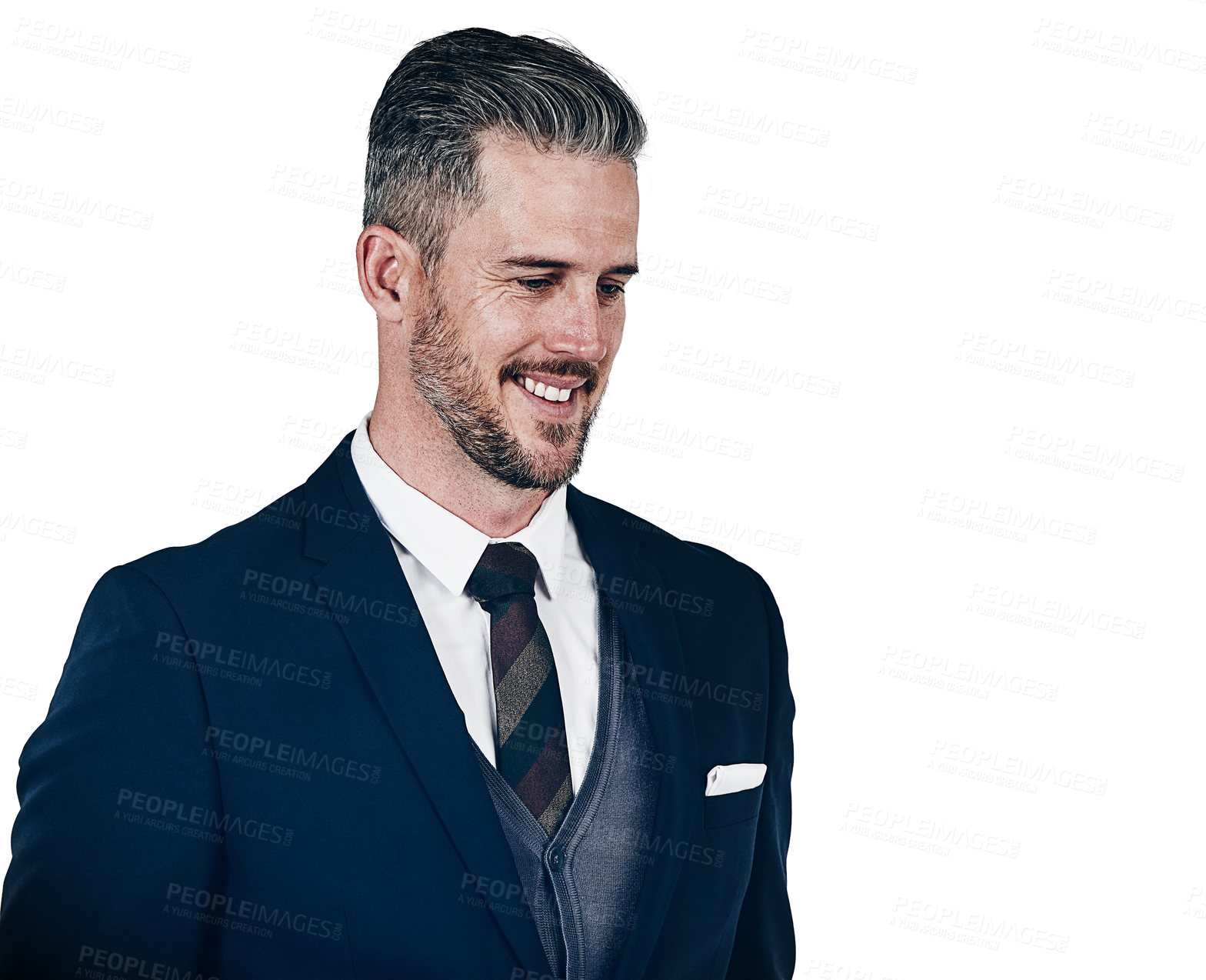 Buy stock photo Studio shot of a happy businessman posing against a white background