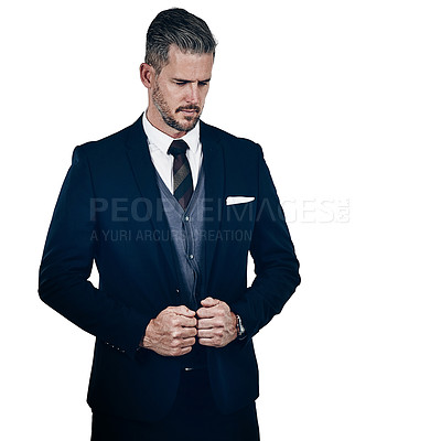 Buy stock photo Studio shot of a well dressed businessman posing against a white background