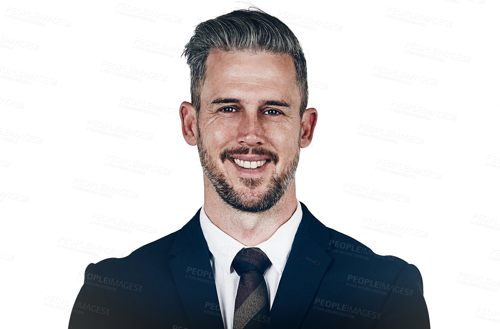 Buy stock photo Studio portrait of a confident businessman posing against a white background