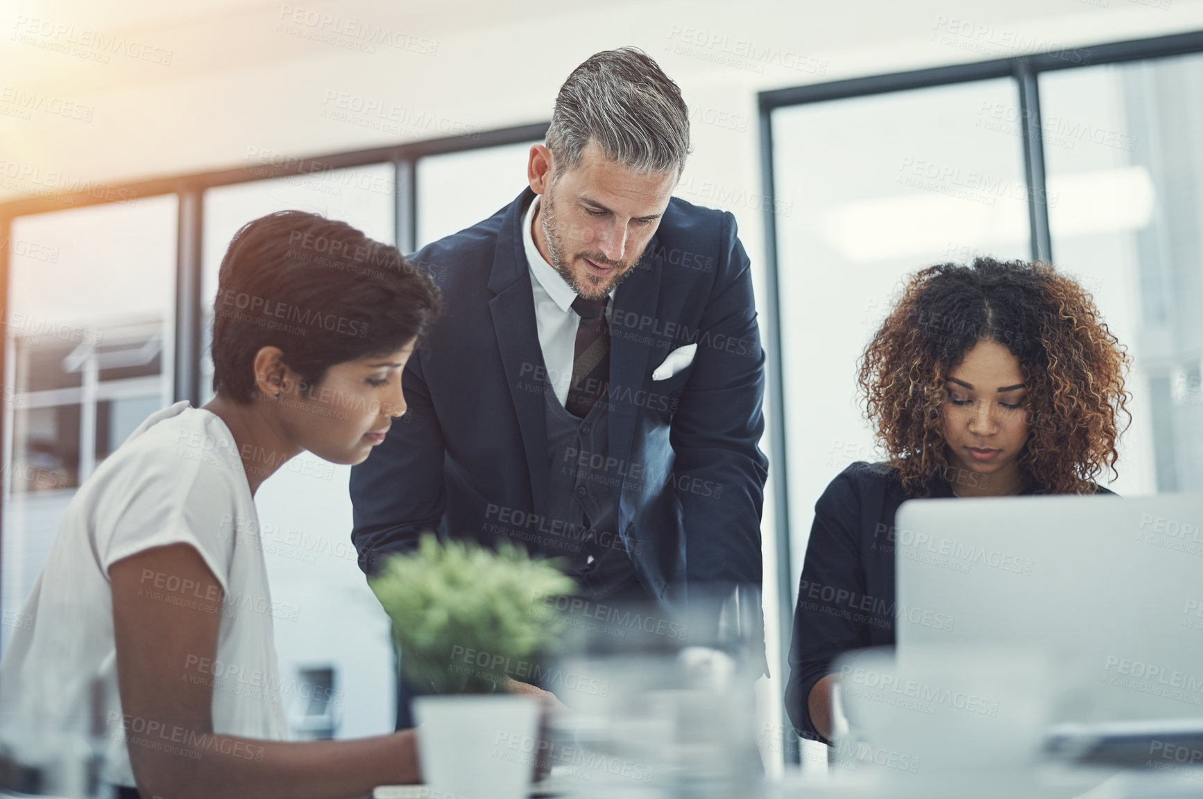 Buy stock photo Shot of a group of businesspeople having a meeting in the boardroom