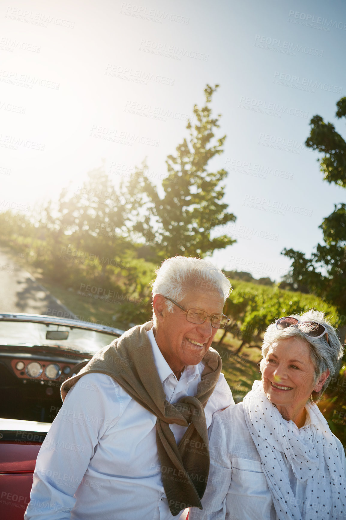 Buy stock photo Shot of a senior couple going on a road trip 