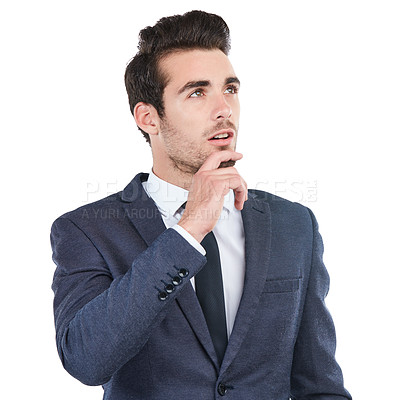 Buy stock photo Studio shot of a young businessman isolated on white