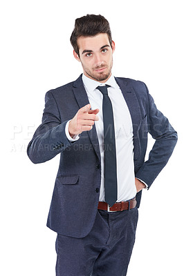 Buy stock photo Studio shot of a young businessman isolated on white