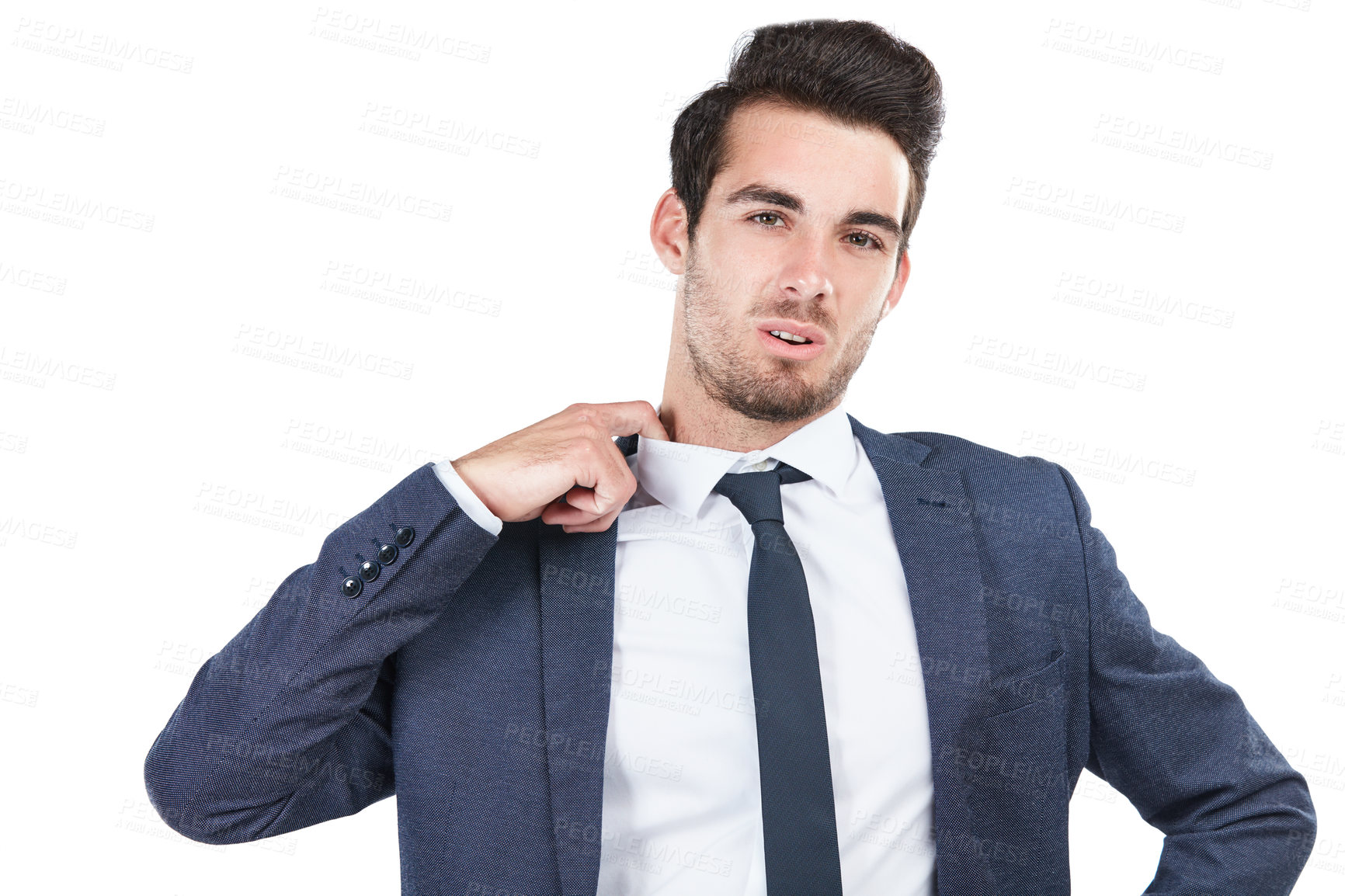 Buy stock photo Studio shot of a young businessman isolated on white