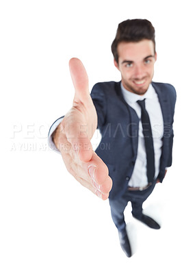 Buy stock photo Studio shot of a young businessman isolated on white