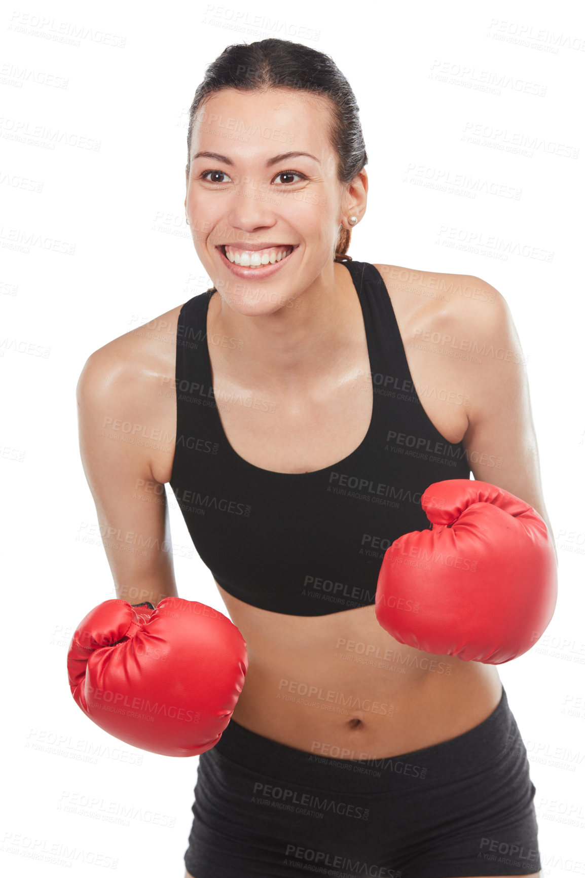 Buy stock photo Cropped shot of a young female athlete boxing against a white background
