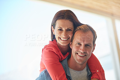 Buy stock photo Portrait of a mature couple enjoying the day outside together
