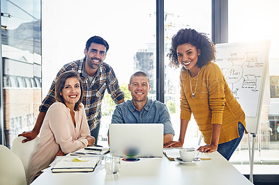 Buy stock photo Portrait of a team of designers having a meeting in an office