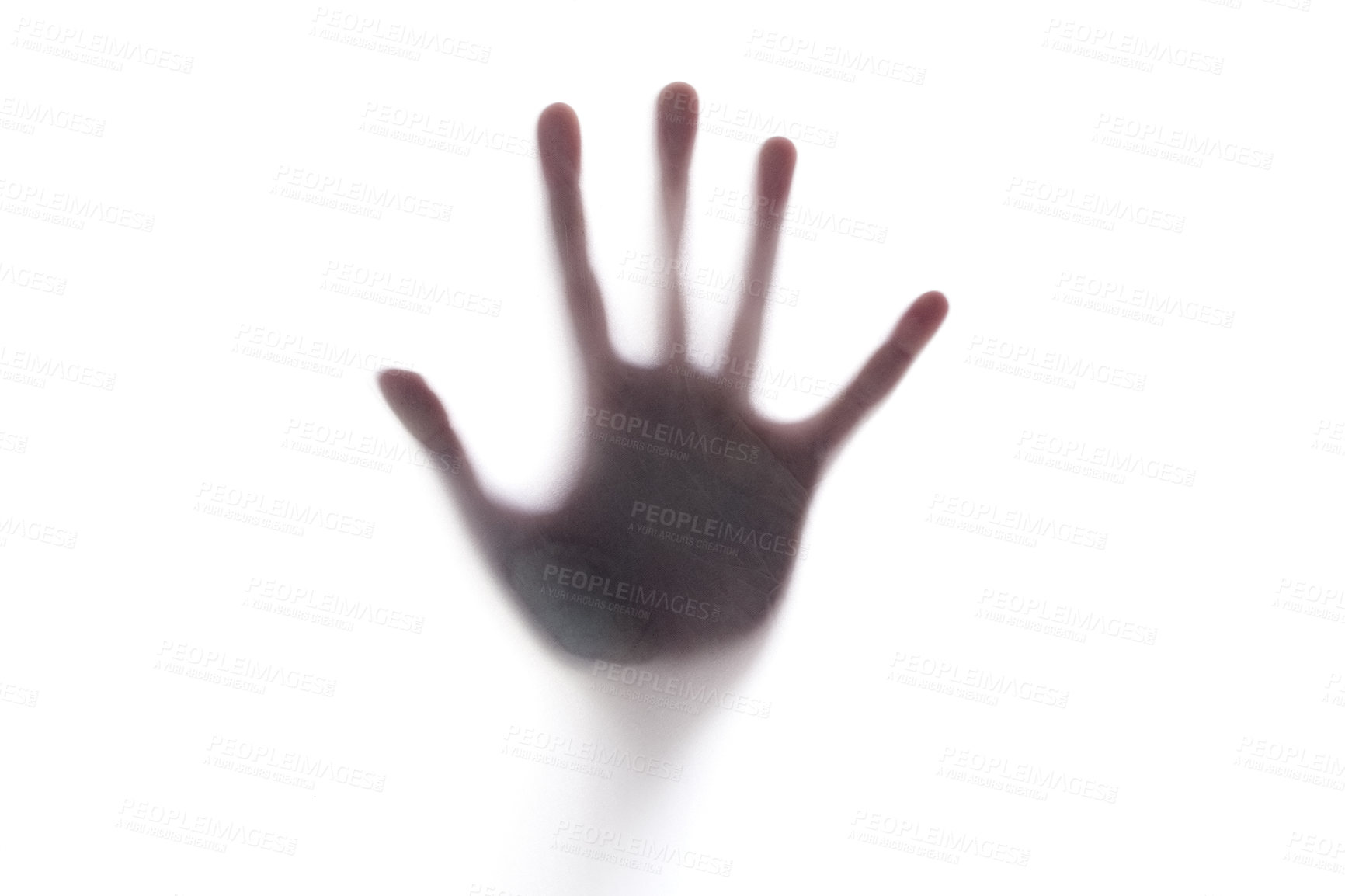 Buy stock photo Cropped shot of an unrecognizable person's hand against a seethrough film