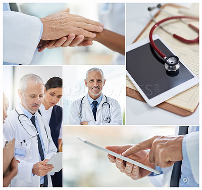 Buy stock photo Composite of a mature doctor at work
