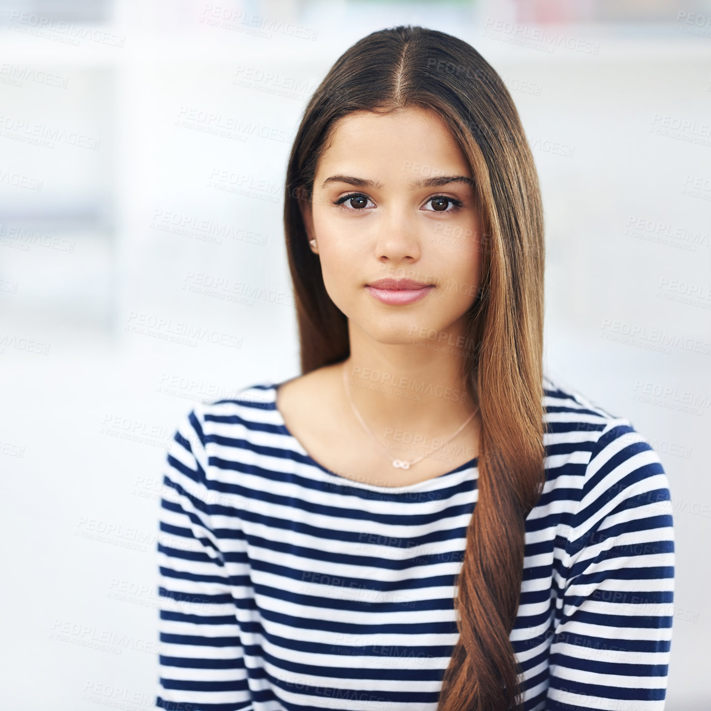 Buy stock photo Portrait of an attractive young woman relaxing at home