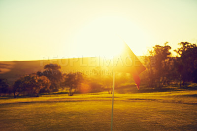 Buy stock photo Shot of a flag on a golf course