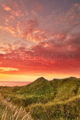 Buy stock photo Textures, ocean and sunset as landscape, coast and view on beach as wallpaper, nature and skyline. Background, earth and water as environment for vacation, holiday or destination as outdoor or travel