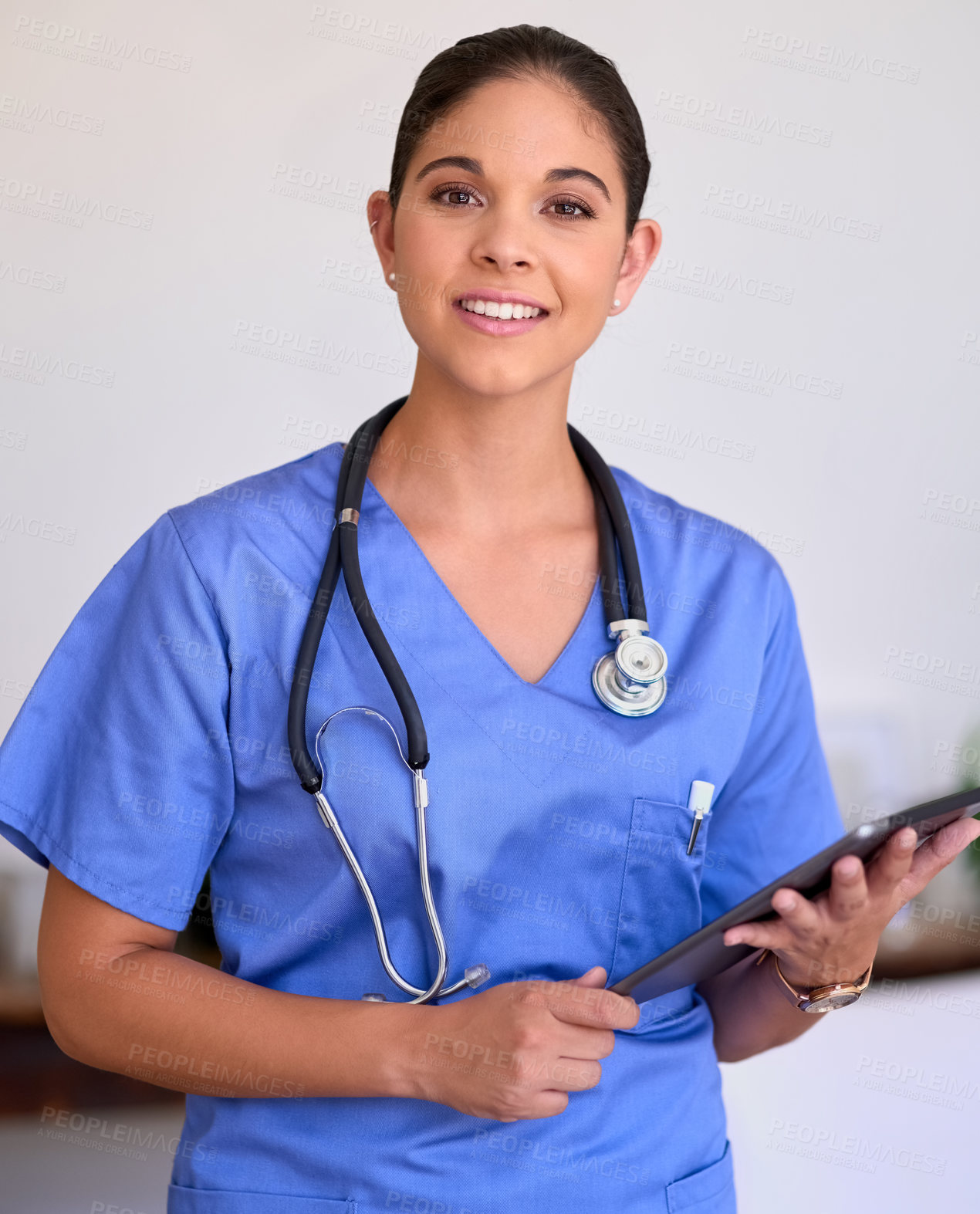 Buy stock photo Woman, doctor and clipboard in portrait at hospital for medical prescription, checklist and patient information. Smile, healthcare worker and document for schedule, data report of treatment at clinic