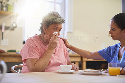 Buy stock photo Cropped shot of a caregiver consoling a senior patient in a nursing home