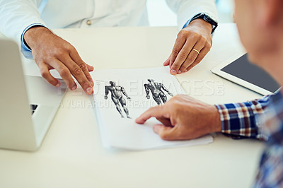 Buy stock photo Cropped shot of an unidentifiable doctor consulting with a patient in his office