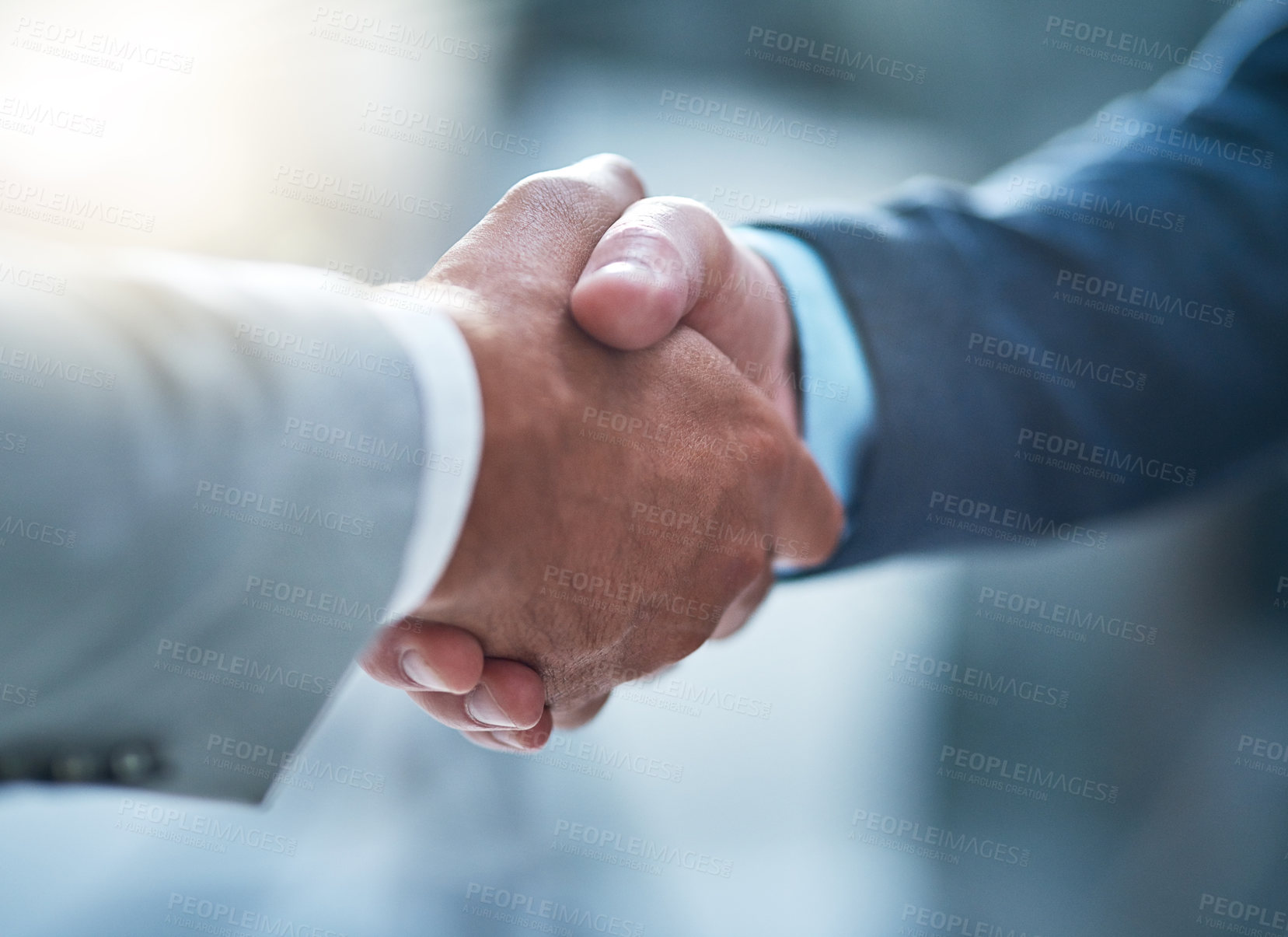 Buy stock photo Business people, deal and handshake by men for b2b partnership, welcome and hiring success. Thank you, shaking hands and person team in recruitment agreement, promotion or onboarding negotiation 