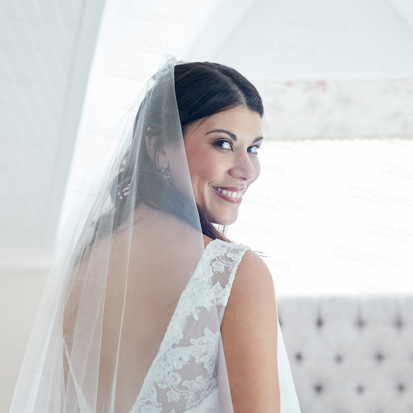 Buy stock photo Cropped shot of an attractive young bride on her wedding day