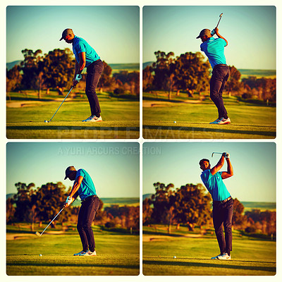 Buy stock photo Composite shot of a young man playing golf