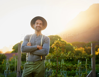 Buy stock photo Portrait of a confident young man working on a farm