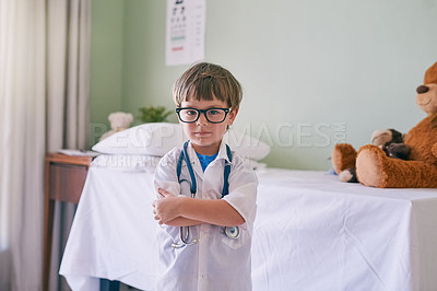 Buy stock photo Cropped shot of an adorable little boy dressed as a doctor