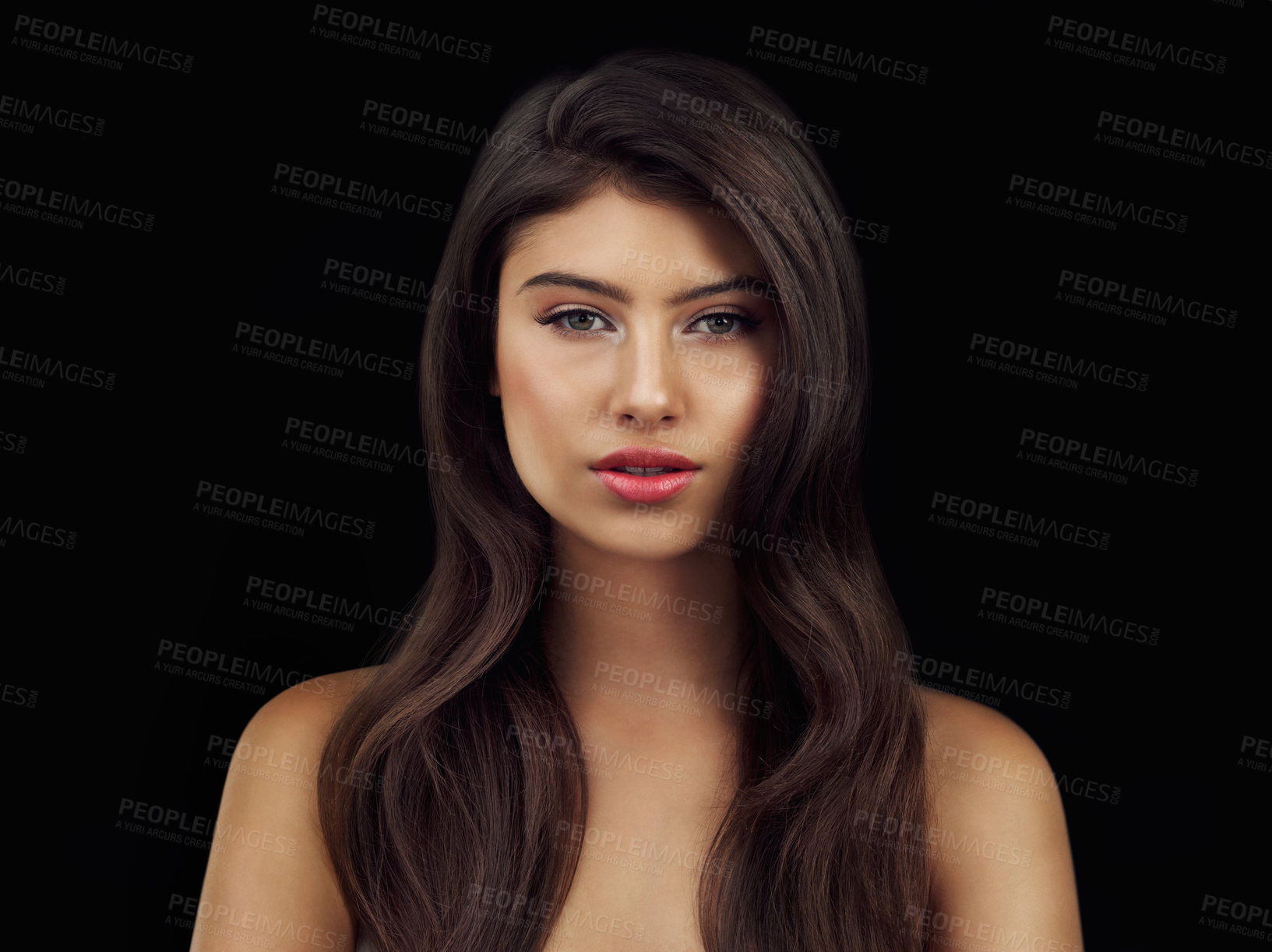 Buy stock photo Studio shot of a beautiful woman pouting her lips posing against a black background