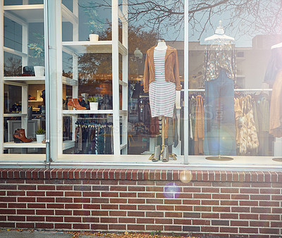 Buy stock photo Exterior shot of a clothing boutique