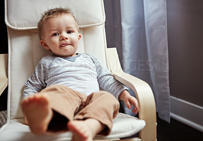 Buy stock photo Shot of a cute little baby boy at home