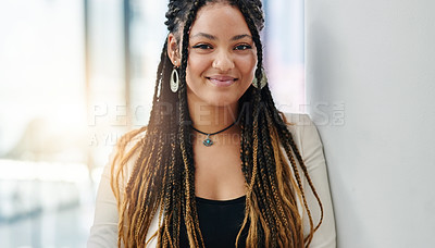 Buy stock photo Cropped portrait of an attractive young female designer standing in her office