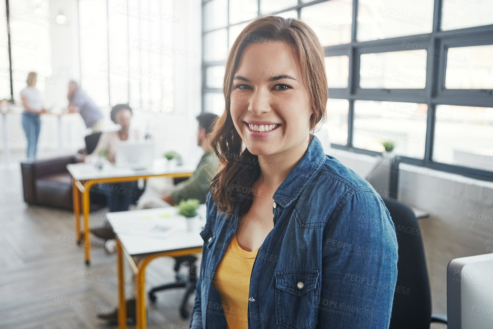 Buy stock photo Creative business woman, manager and smile for management, career or vision at the office. Portrait of a young designer standing and smiling in happiness for job, goals or startup at the workplace