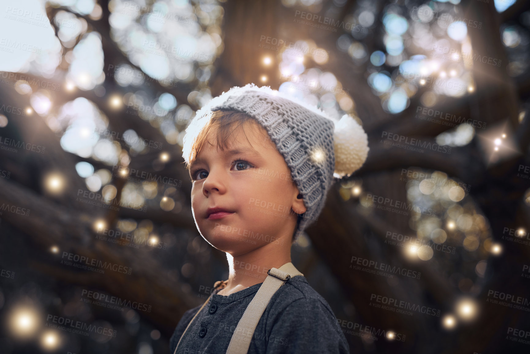 Buy stock photo Shot of an adorable little boy playing outside