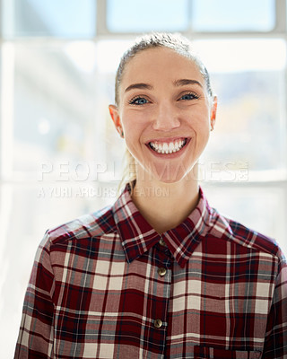 Buy stock photo Portrait of a confident young woman standing indoors