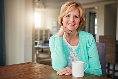 Buy stock photo Portrait of a mature woman relaxing at home