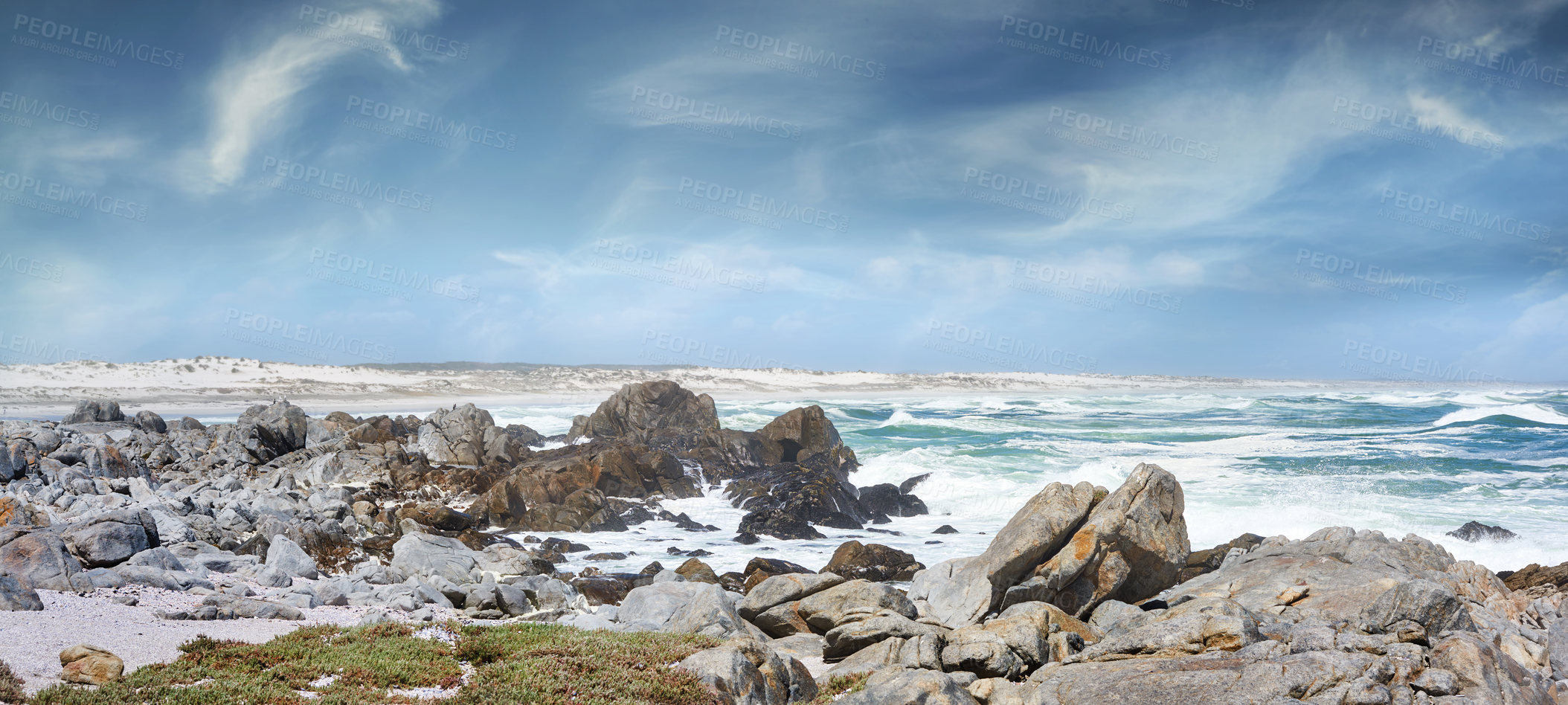 Buy stock photo Rocky coast of Western Cape, South Africa.
