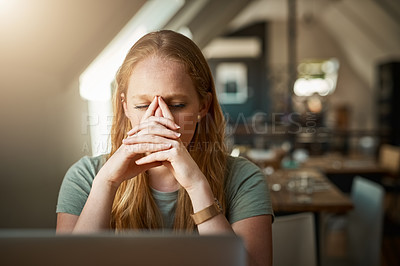 Buy stock photo Business, woman and entrepreneur with stress, burnout and anxiety with a deadline, new project and worried. Female person, agent and girl with crisis, health issue and depression with frustration