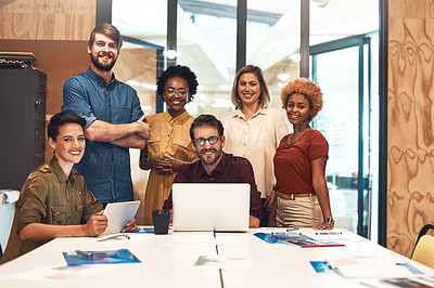 Buy stock photo Portrait of a diverse group of businesspeople working together in an office