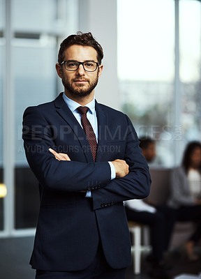 Buy stock photo Portrait of a well-dressed businessman standing in a office