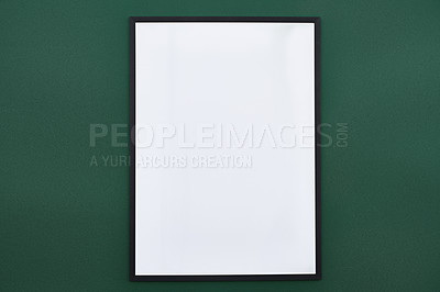 Buy stock photo Poster, white sign and green screen for ads, promotion or marketing on studio background. Billboard, chroma key and commercial for announcement, mockup space or information for sales offer on banner