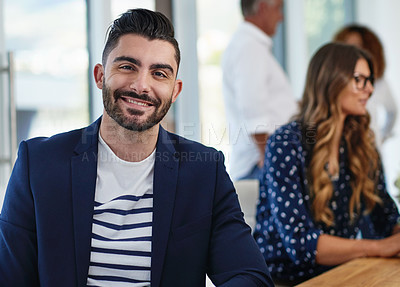 Buy stock photo Portrait of a confident designer sitting in an office