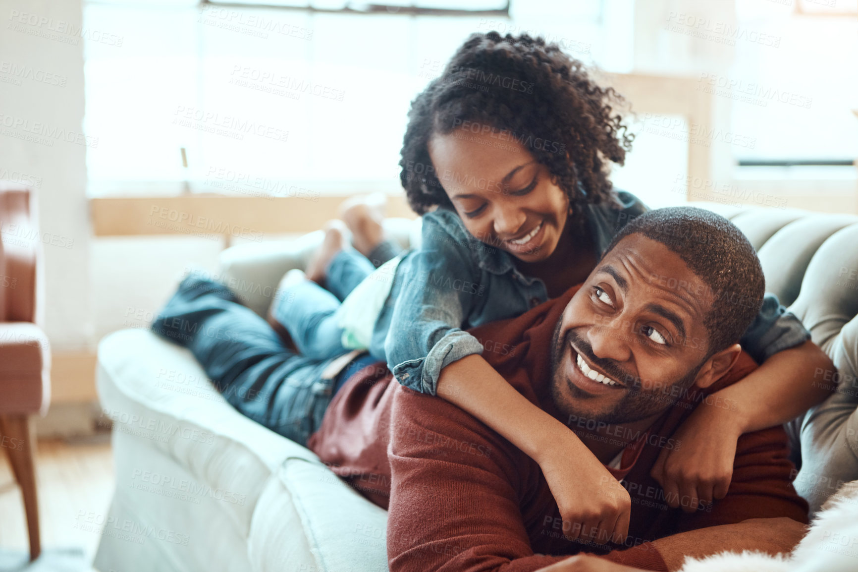 Buy stock photo Shot of a father and daughter at home