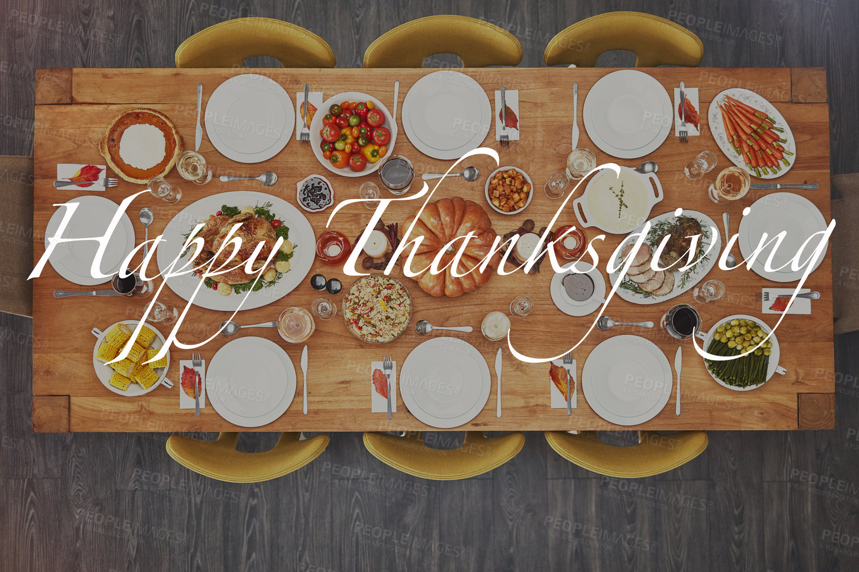 Buy stock photo High angle shot of a dining table with a text overlay