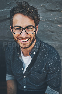 Buy stock photo Portrait of a handsome young man outside