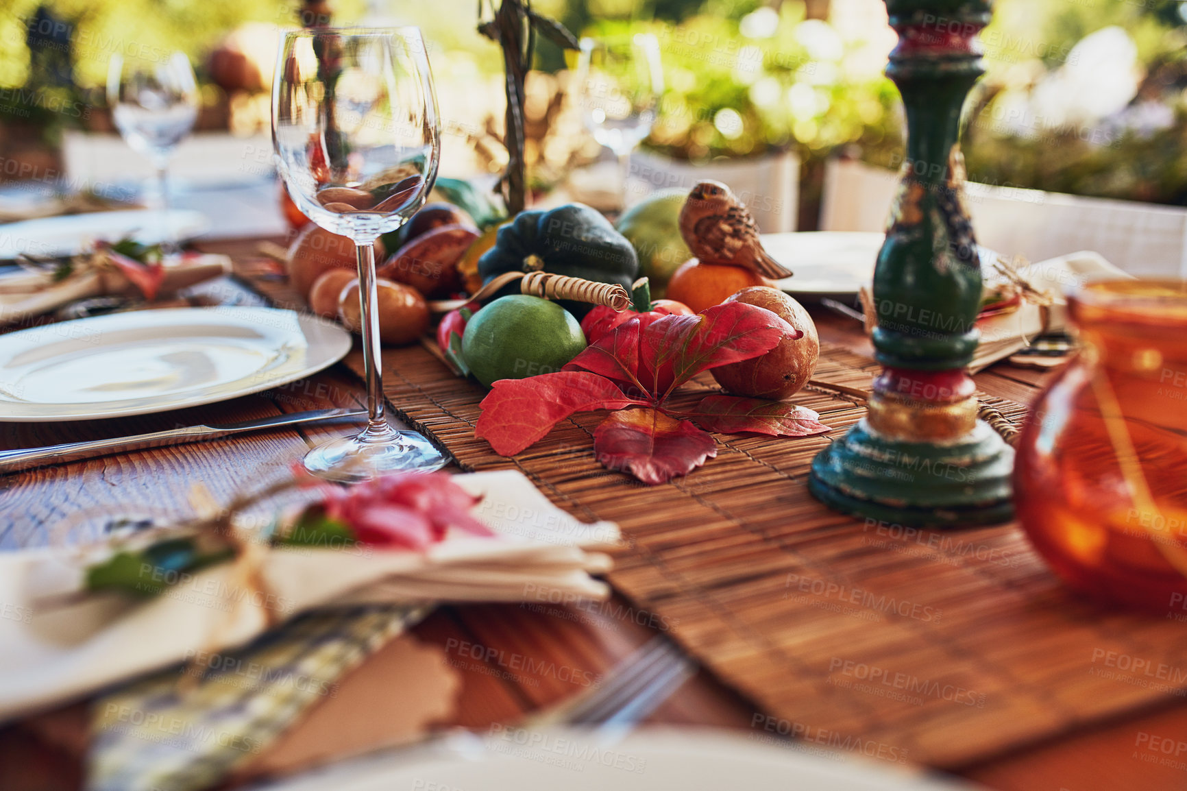 Buy stock photo Cropped shot of a the layout of a Thanksgiving dining table