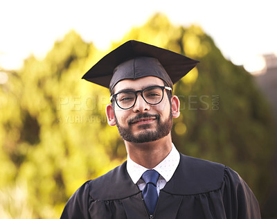 Buy stock photo Portrait of a confident young man on graduation day