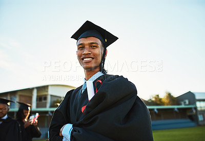 Buy stock photo Portrait of a confident young man on graduation day
