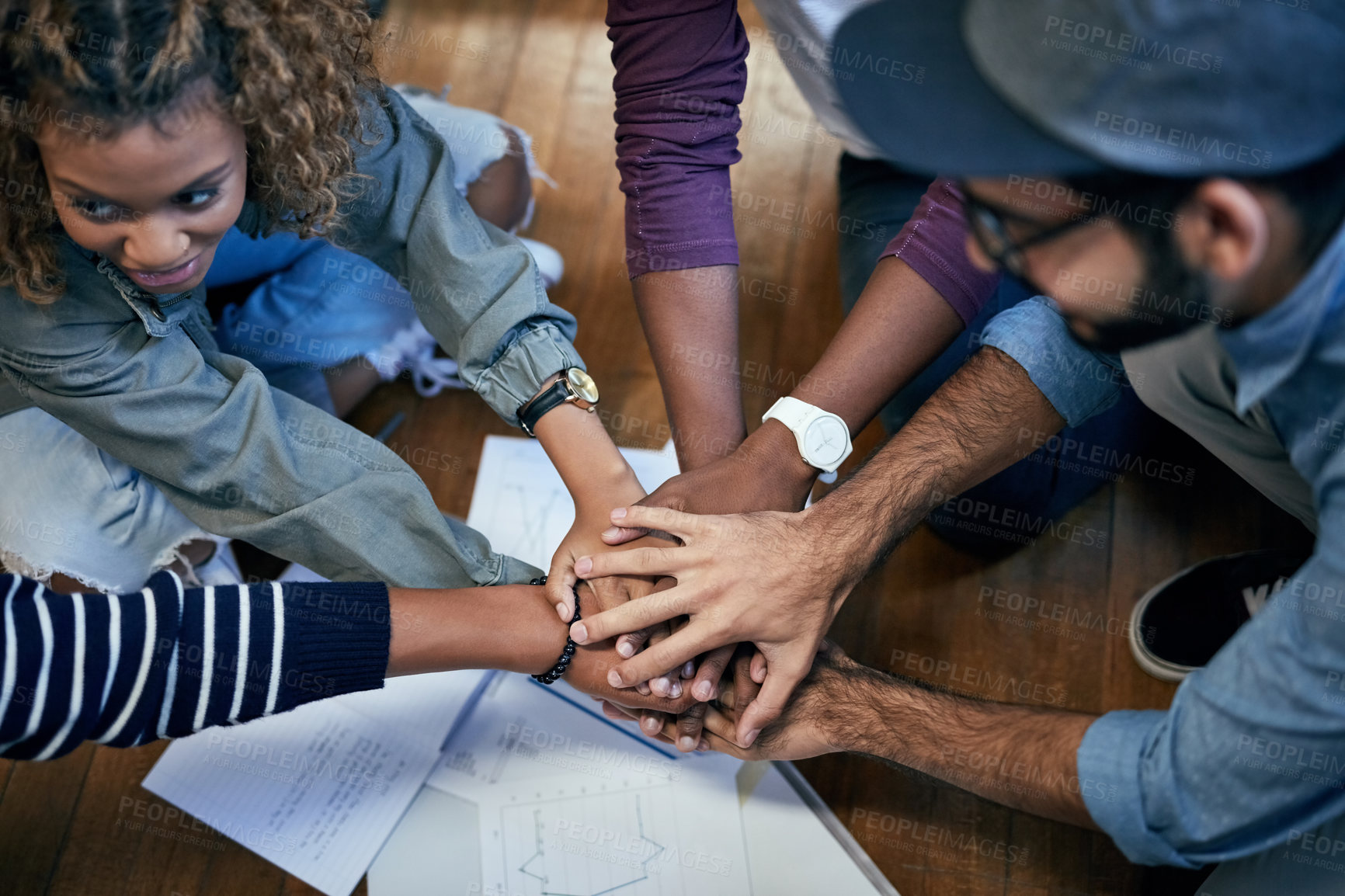 Buy stock photo Cropped shot of university students working together in class